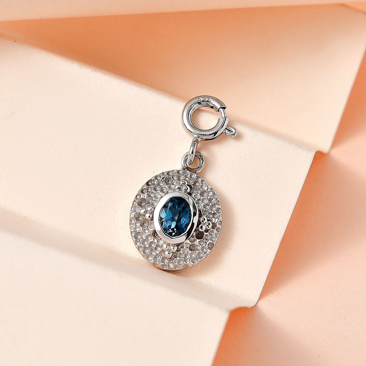 London Blue Topaz Medallion Charm in Platinum Over Sterling Silver 0.40 ctw