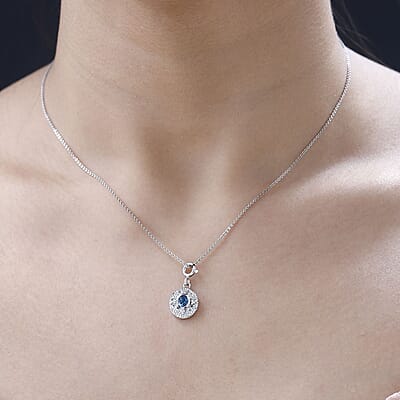 London Blue Topaz Medallion Charm in Platinum Over Sterling Silver 0.40 ctw