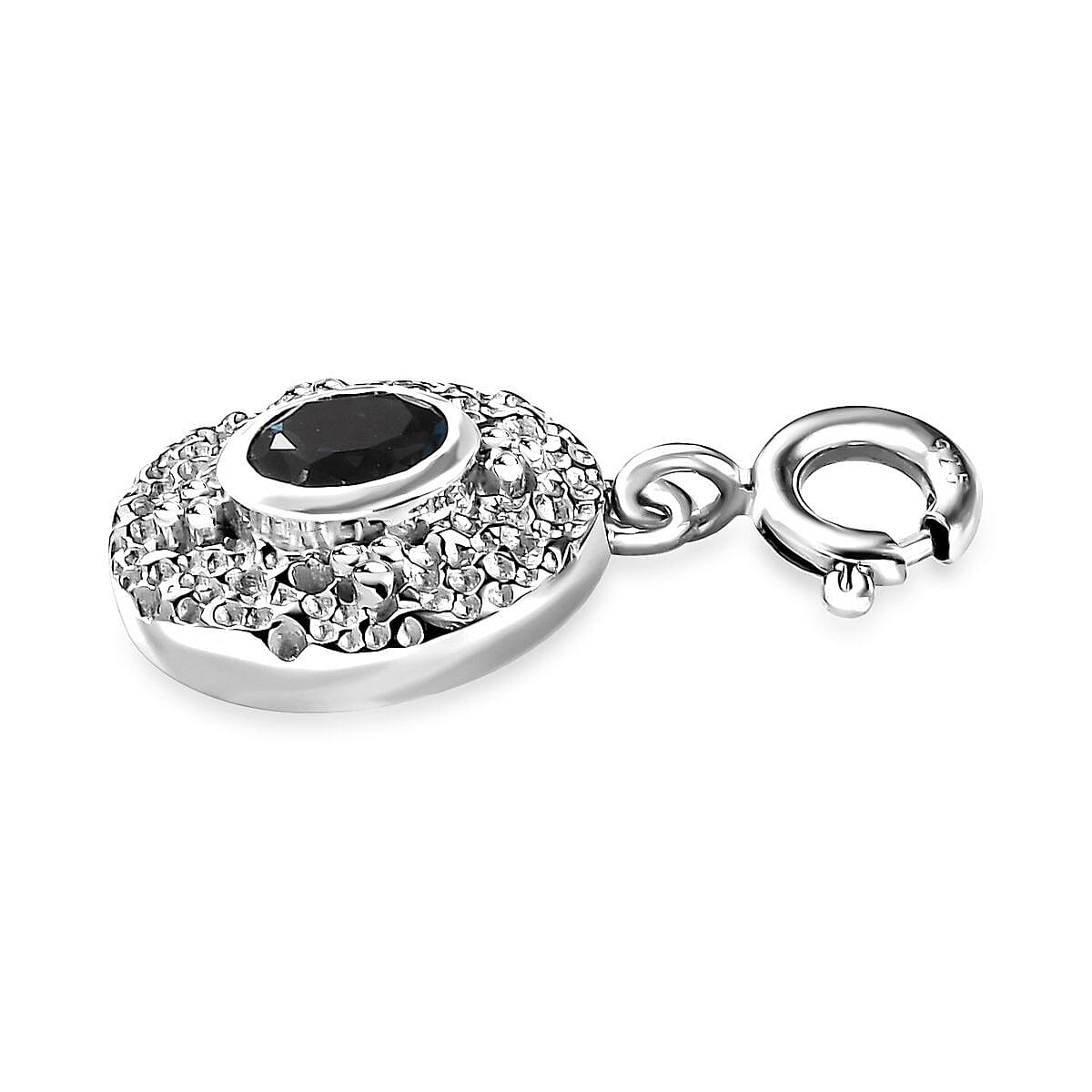 London Blue Topaz Medallion Charm in Platinum Over Sterling Silver 0.40 ctw