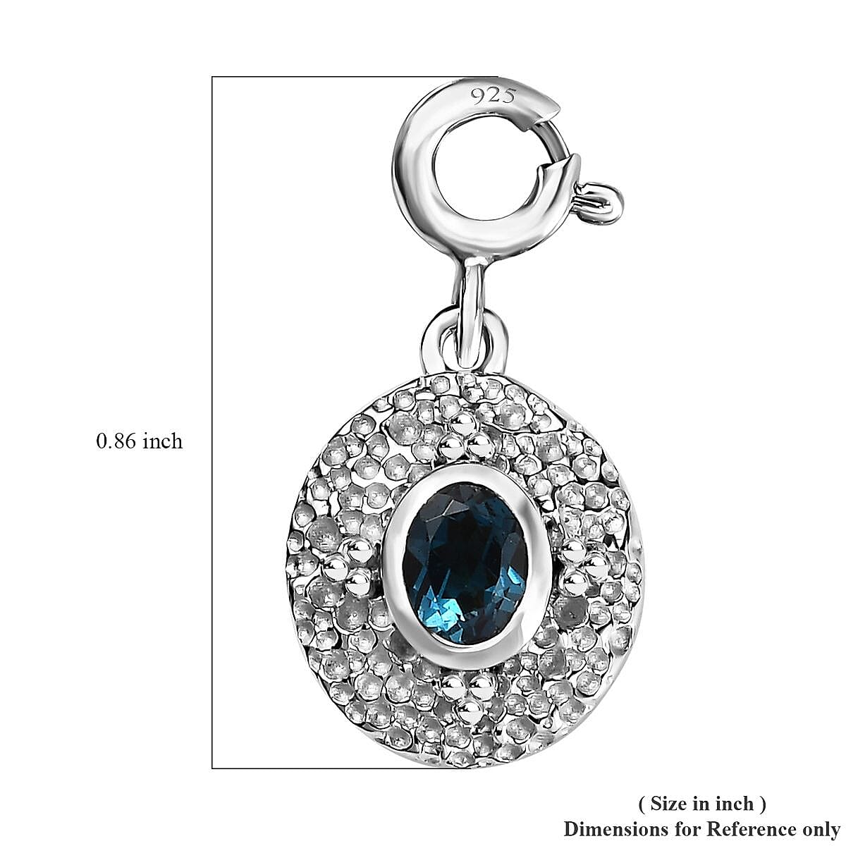 London Blue Topaz Medallion Charm in Platinum Over Sterling Silver 0.40 ctw image number 5