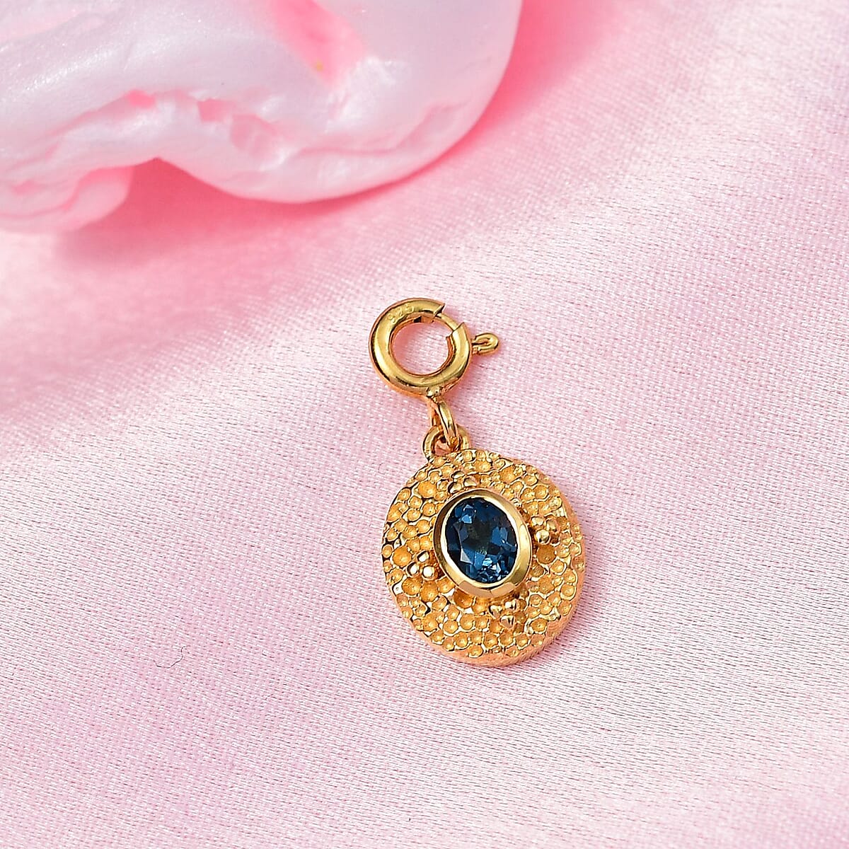 London Blue Topaz Medallion Charm in Vermeil Yellow Gold Over Sterling Silver 0.40 ctw image number 1