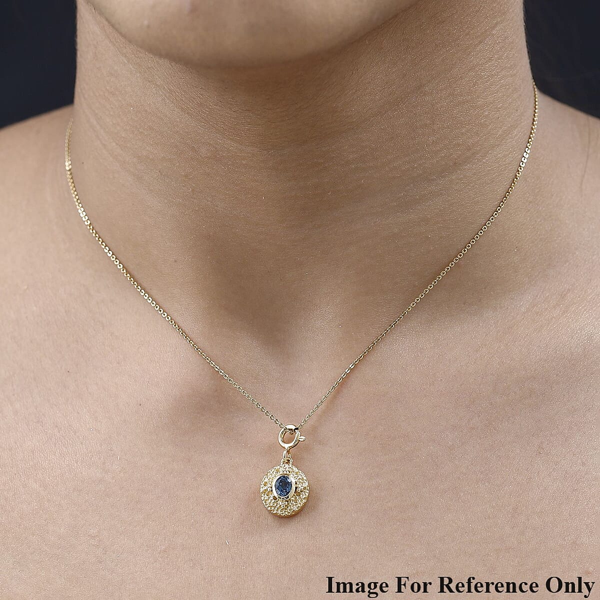 London Blue Topaz Medallion Charm in Vermeil Yellow Gold Over Sterling Silver 0.40 ctw image number 2