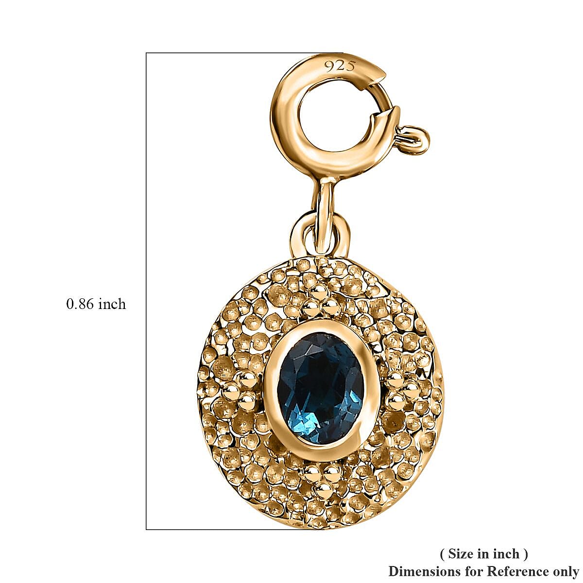 London Blue Topaz Medallion Charm in Vermeil Yellow Gold Over Sterling Silver 0.40 ctw image number 5