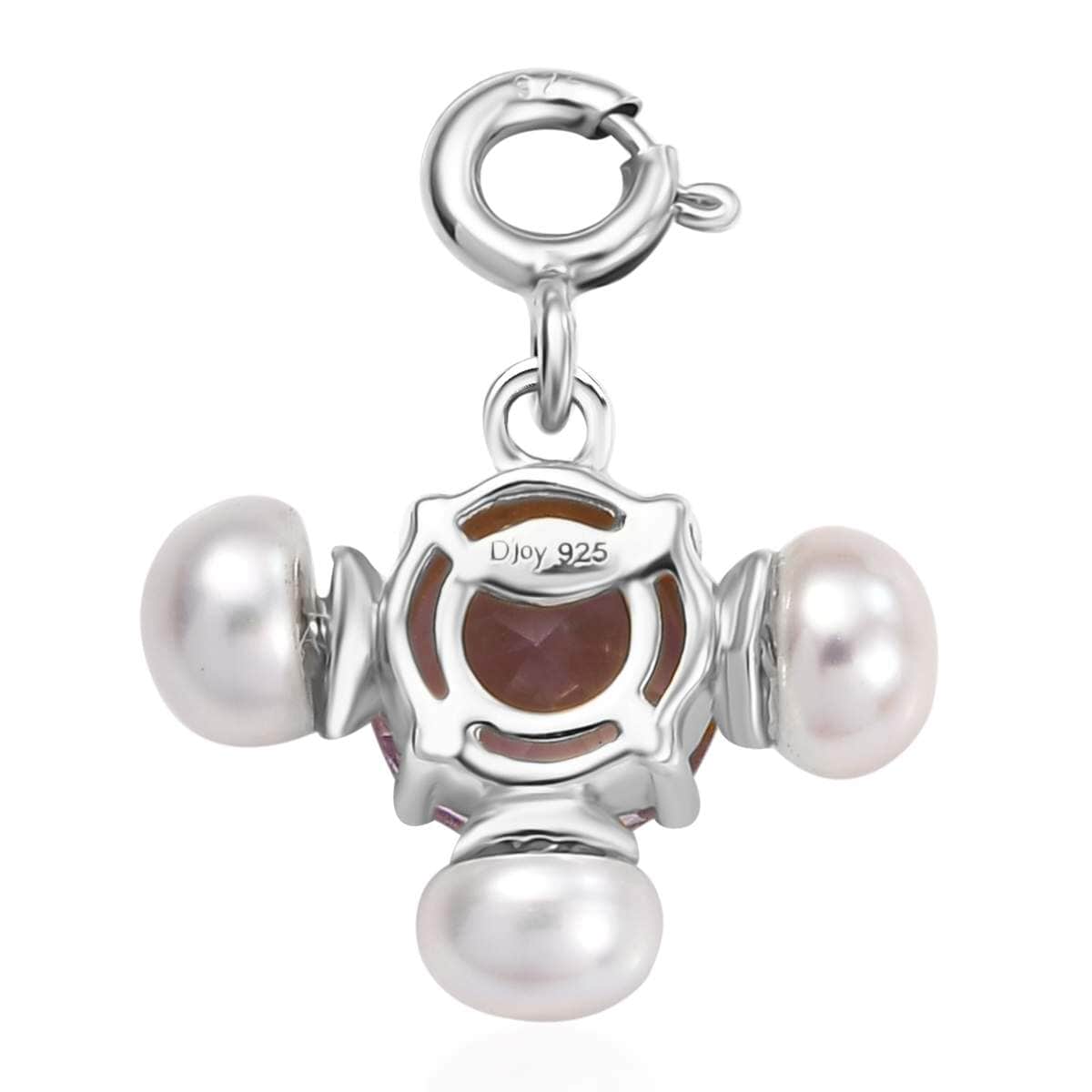 Rose De France Amethyst 1.20 ctw and Freshwater Pearl Charm in Platinum Over Sterling Silver image number 4