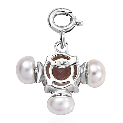 Rose De France Amethyst 1.20 ctw and Freshwater Pearl Charm in Platinum Over Sterling Silver