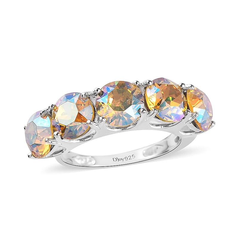 Designer Premium Light Topaz Shimmer Austrian Crystal 5 Stone Ring in Sterling Silver (Size 10.0)