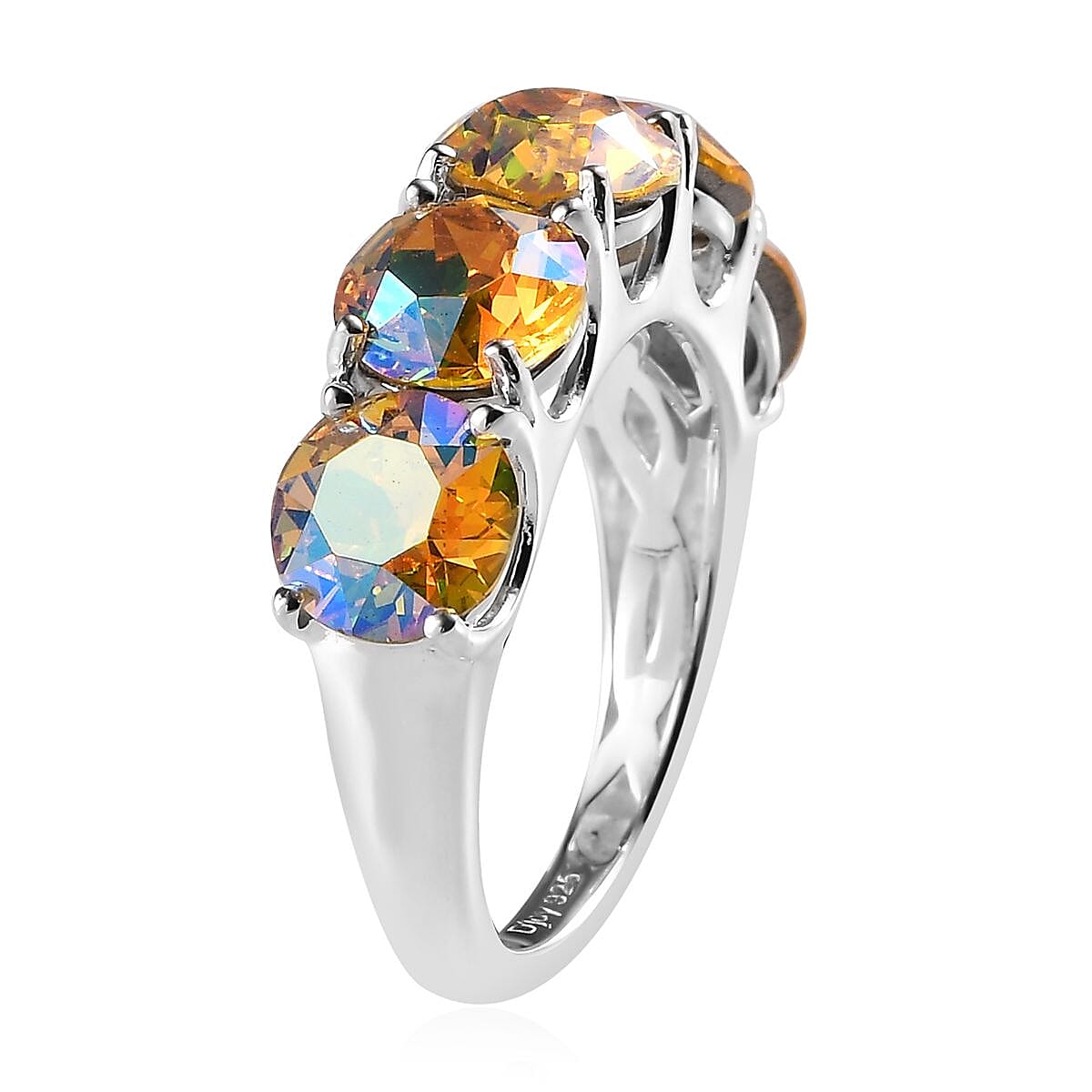 Light Topaz Shimmer Crystal 5 Stone Ring in Sterling Silver (Size 10) image number 3