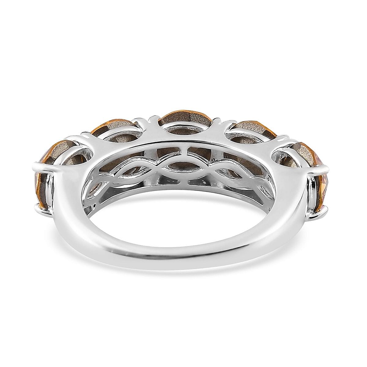 Designer Premium Light Topaz Shimmer Austrian Crystal 5 Stone Ring in Sterling Silver (Size 10.0)
