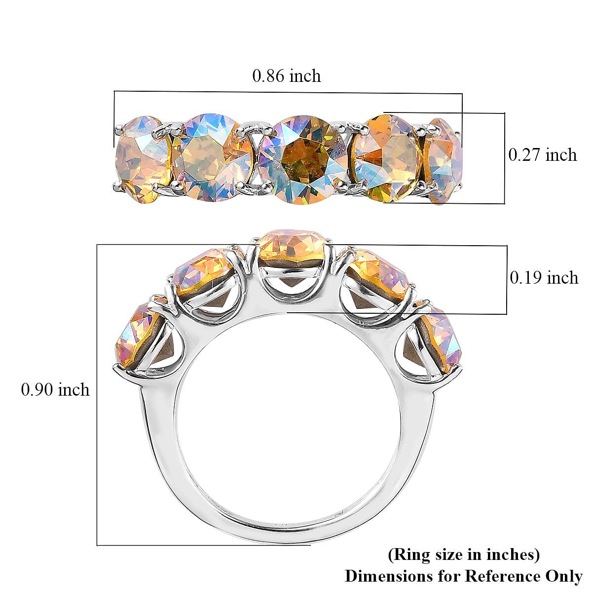 Light Topaz Shimmer Crystal 5 Stone Ring in Sterling Silver (Size 10) image number 5