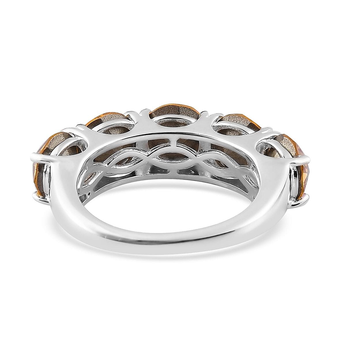 Designer Premium Light Topaz Shimmer Austrian Crystal 5 Stone Ring in Sterling Silver (Size 7.0) image number 4
