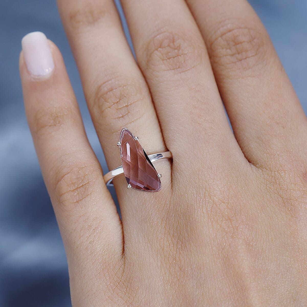 Antique Pink Crystal Solitaire Ring in Sterling Silver (Size 10) 3.30 ctw image number 2