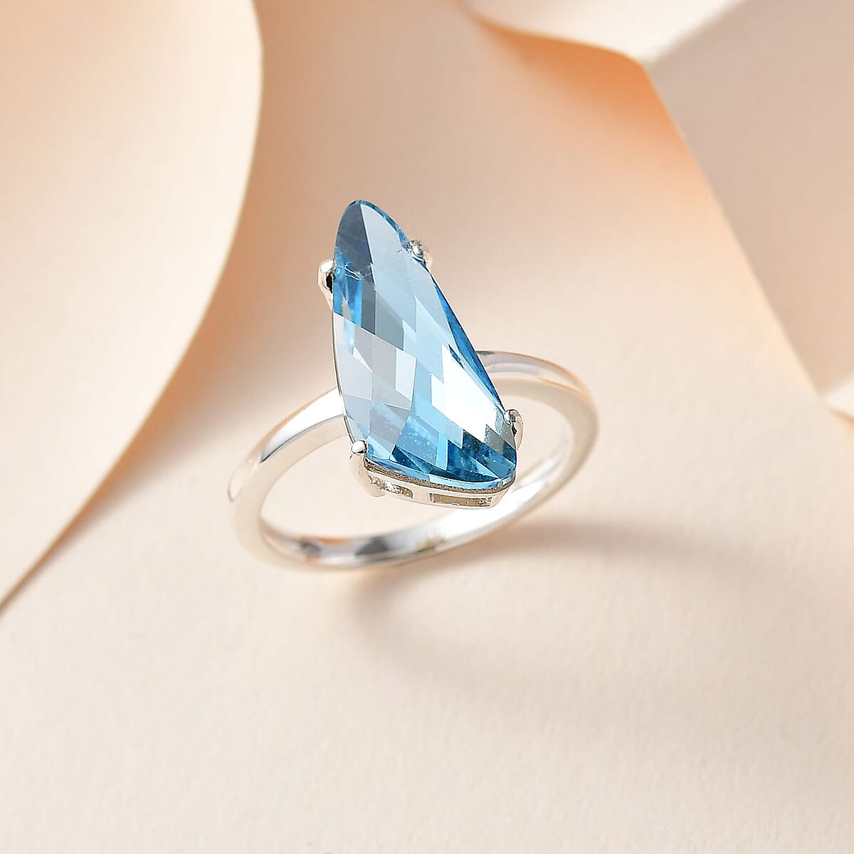 Designer Premium Aquamarine Color Austrian Crystal Solitaire Ring in Sterling Silver (Size 8.0) image number 1