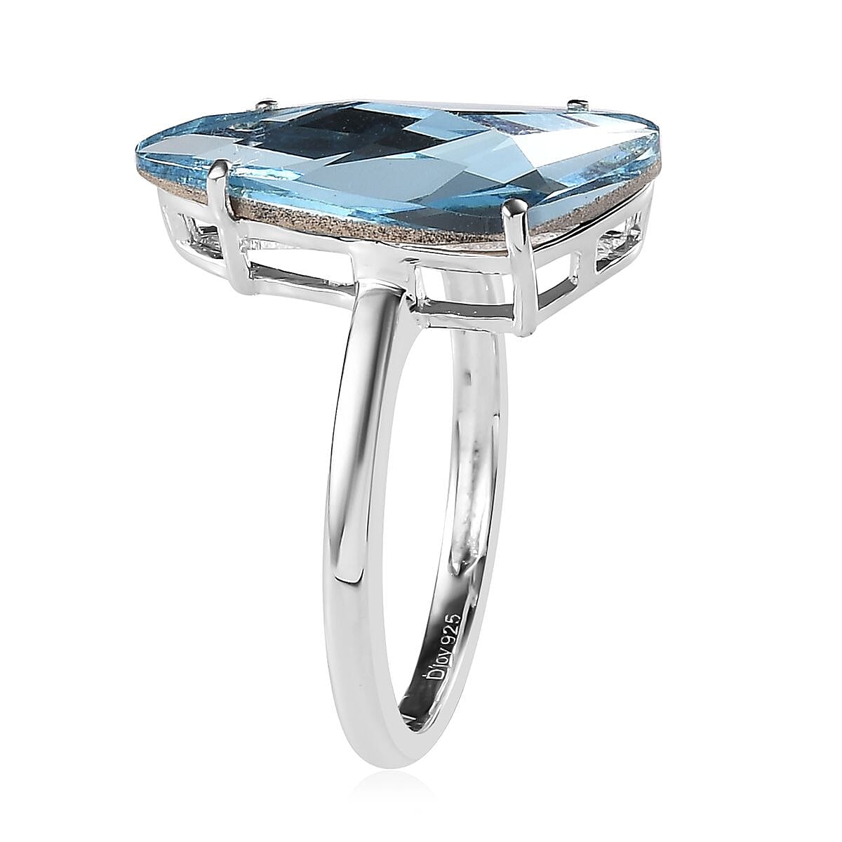 Designer Premium Aquamarine Color Austrian Crystal Solitaire Ring in Sterling Silver (Size 8.0) image number 3