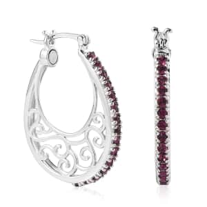 Designer Premium Foilback Amethyst Color Austrian Crystal Hoop Earrings in Platinum Over Copper