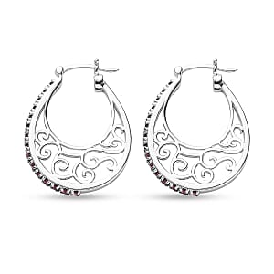 Designer Premium Foilback Amethyst Color Austrian Crystal Hoop Earrings in Platinum Over Copper