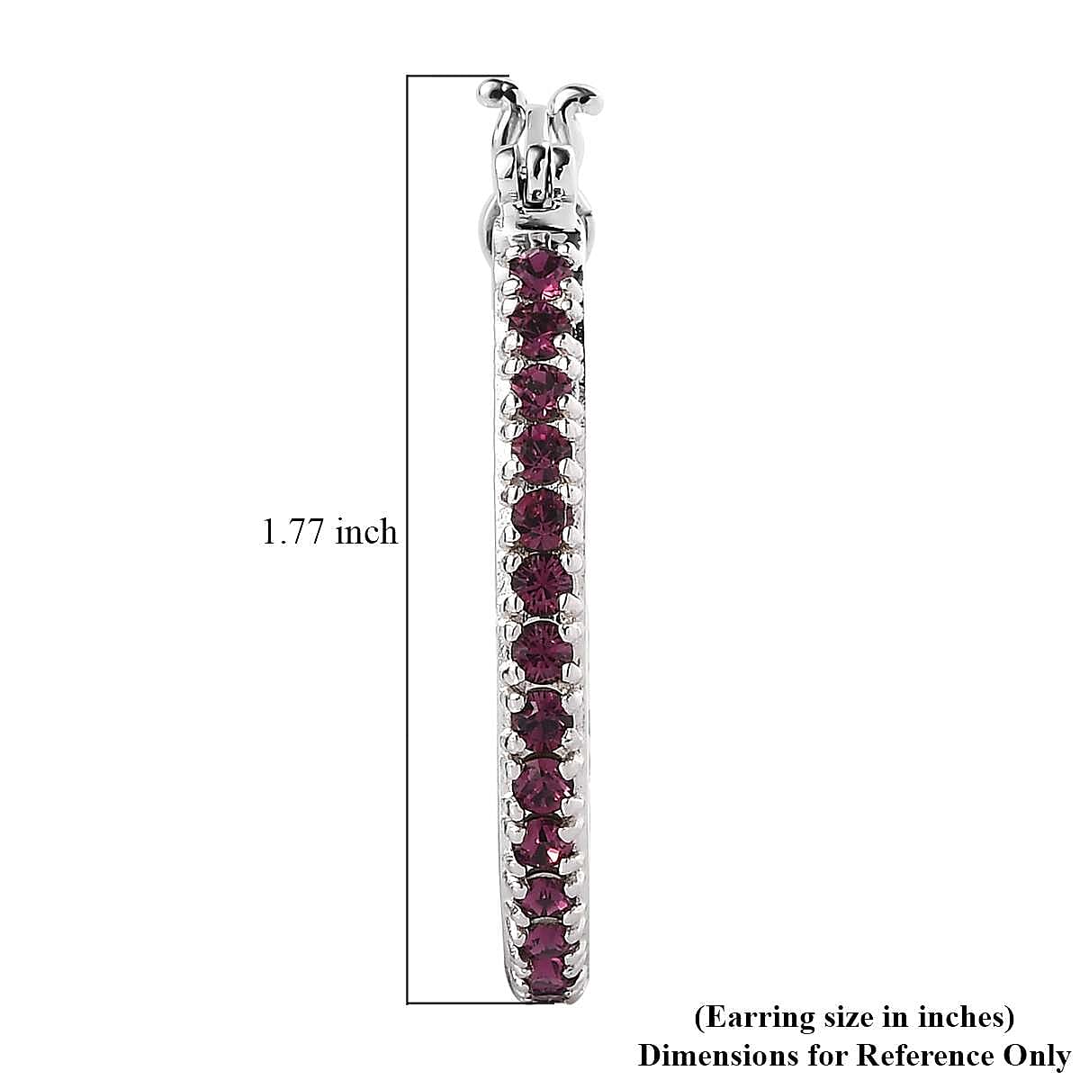 Designer Premium Foilback Amethyst Color Austrian Crystal Hoop Earrings in Platinum Over Copper