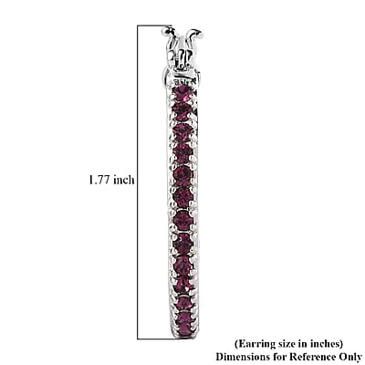 Designer Premium Foilback Amethyst Color Austrian Crystal Hoop Earrings in Platinum Over Copper