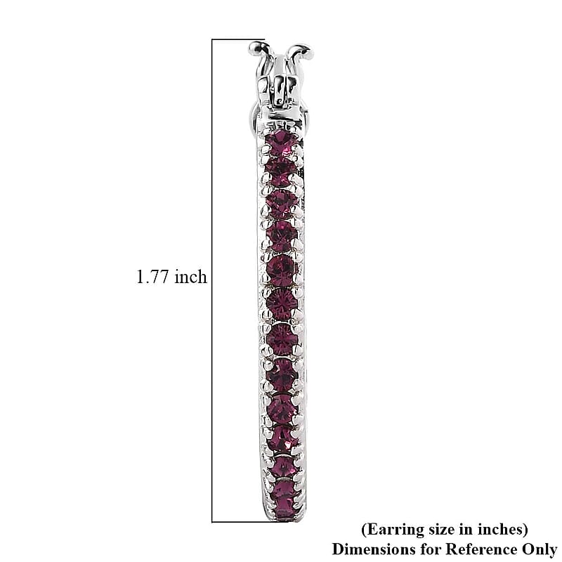 Designer Premium Foilback Amethyst Color Austrian Crystal Hoop Earrings in Platinum Over Copper