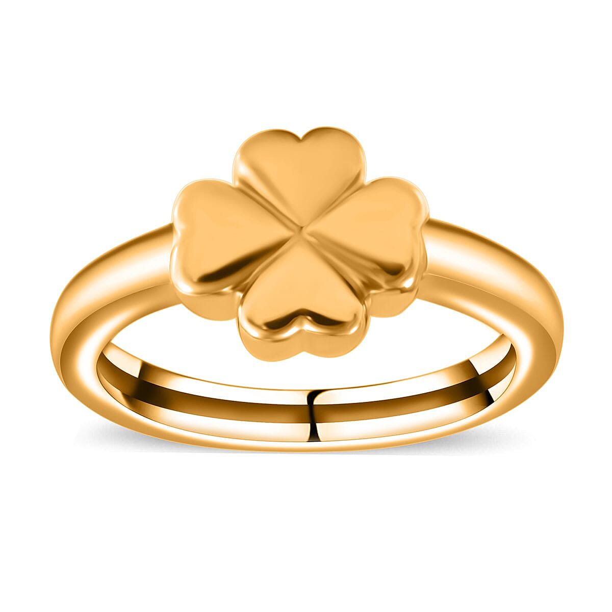 24K Yellow Gold Electroform Four Leaf Clover Ring (Size 10.0) 1.40 Grams