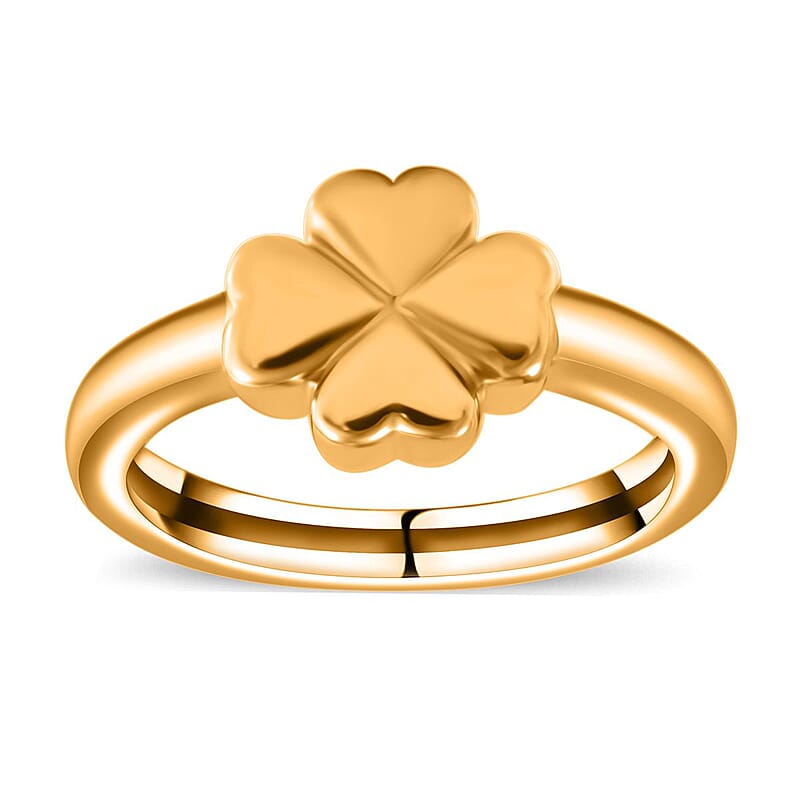 24K Yellow Gold Electroform Four Leaf Clover Ring (Size 10.0) 1.40 Grams
