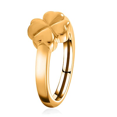 24K Yellow Gold Electroform Four Leaf Clover Ring (Size 10.0) 1.40 Grams