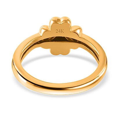 24K Yellow Gold Electroform Four Leaf Clover Ring (Size 10.0) 1.40 Grams