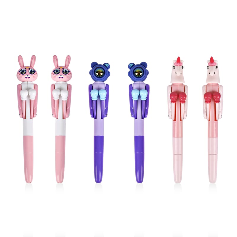 Set of 6 Boxing Pens - Astronaut, Rabbit, Unicorn (Black Ink)