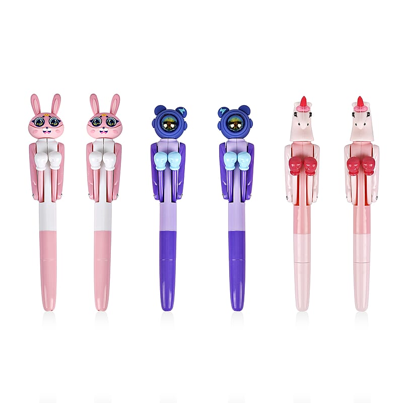 Set of 6 Boxing Pens - Astronaut, Rabbit, Unicorn (Black Ink)