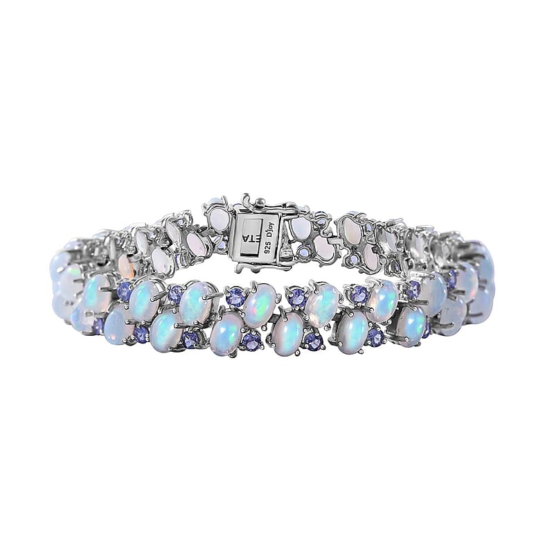 Premium Ethiopian Welo Opal and Tanzanite Bracelet in Platinum Over Sterling Silver (6.50 In) 15.40 ctw