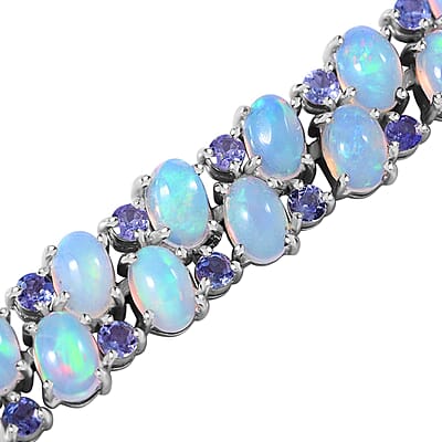 Premium Ethiopian Welo Opal and Tanzanite Bracelet in Platinum Over Sterling Silver (6.50 In) 15.40 ctw