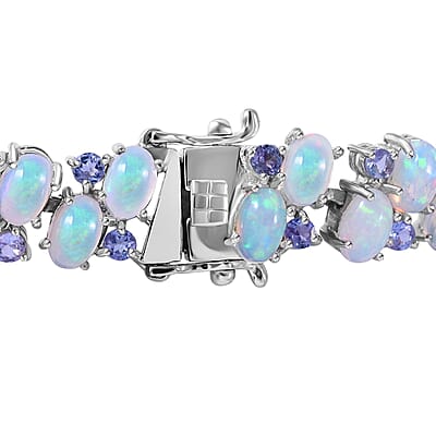 Premium Ethiopian Welo Opal and Tanzanite Bracelet in Platinum Over Sterling Silver (6.50 In) 15.40 ctw
