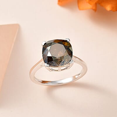 Bronze Shade Crystal Solitaire Ring in Sterling Silver (Size 6.0)