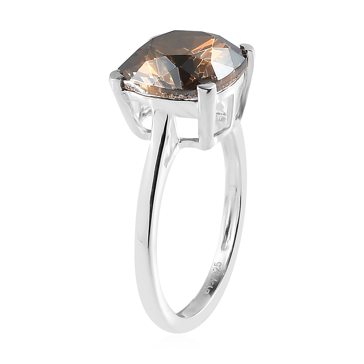 Bronze Shade Crystal Solitaire Ring in Sterling Silver (Size 6.0)