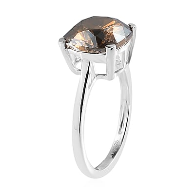 Bronze Shade Crystal Solitaire Ring in Sterling Silver (Size 6.0)