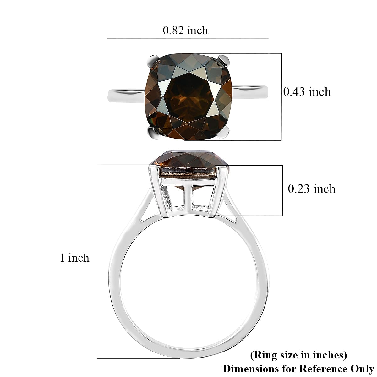 Bronze Shade Crystal Solitaire Ring in Sterling Silver (Size 6.0)