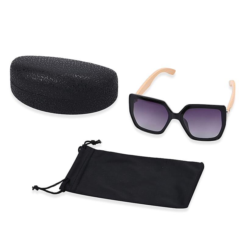 UV400 and Polarized PC Sunglasses with Bamboo Temples, Pouch and Case