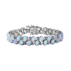 Premium Ethiopian Welo Opal and Tanzanite Bracelet in Platinum Over Sterling Silver (7.25 In) 16.90 ctw