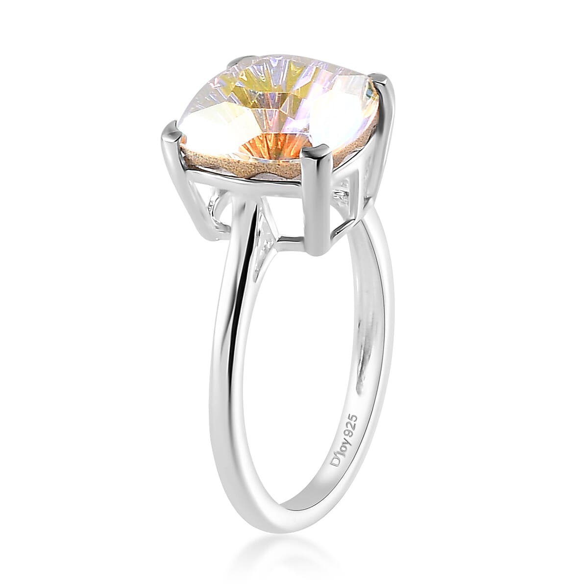 Aurora Borealis Crystal Solitaire Ring in Sterling Silver (Size 7) image number 3