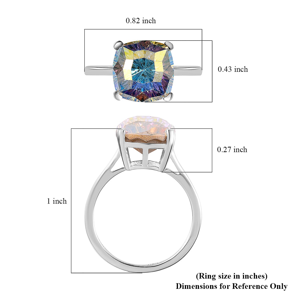 Aurora Borealis Crystal Solitaire Ring in Sterling Silver (Size 7) image number 5
