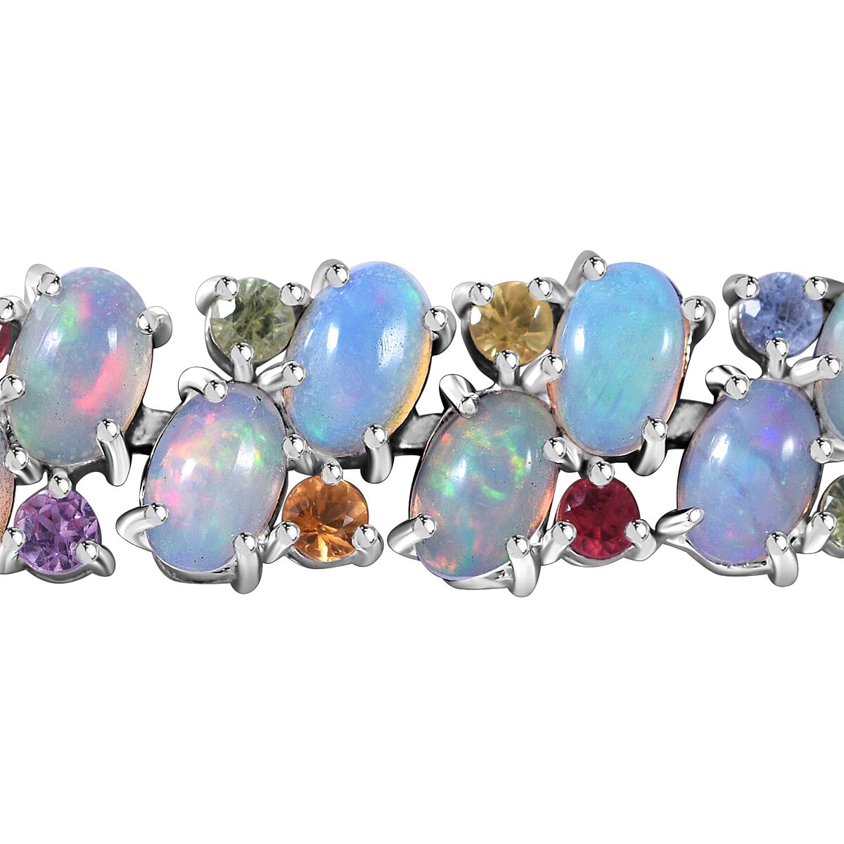Premium Ethiopian Welo Opal and Multi Sapphire Bracelet in Platinum Over Sterling Silver (7.25 In) 17.60 ctw image number 1