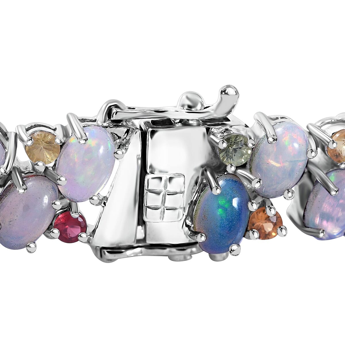 Premium Ethiopian Welo Opal and Multi Sapphire Bracelet in Platinum Over Sterling Silver (7.25 In) 17.60 ctw image number 2