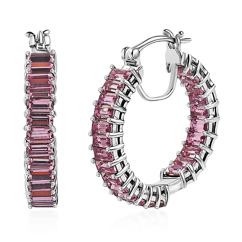 Designer Premium Light Amethyst Austrian Crystal Inside Out Hoop Earrings in Sterling Silver