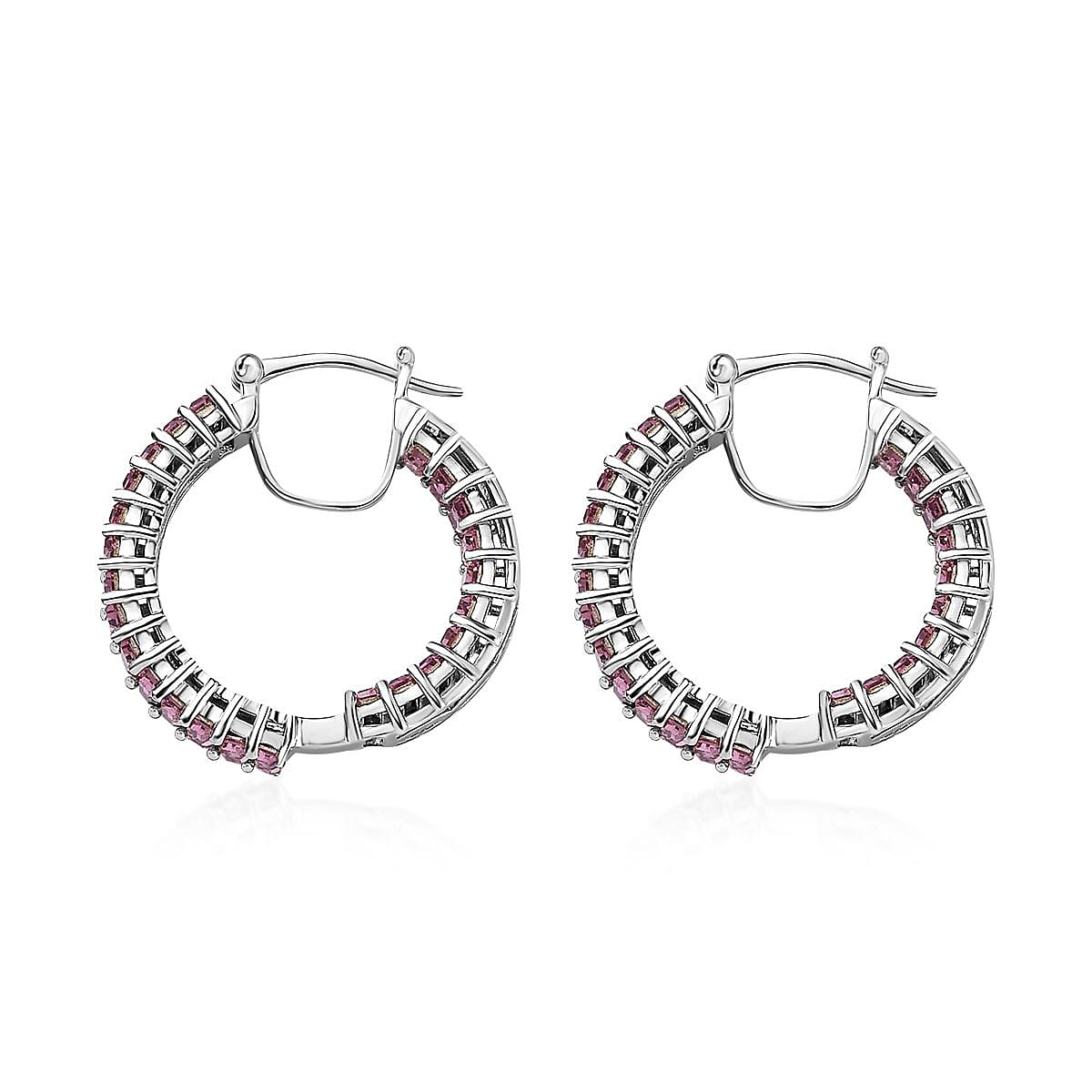Designer Premium Light Amethyst Austrian Crystal Inside Out Hoop Earrings in Sterling Silver