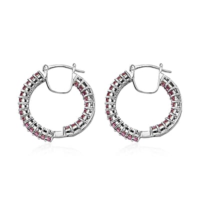 Designer Premium Light Amethyst Austrian Crystal Inside Out Hoop Earrings in Sterling Silver