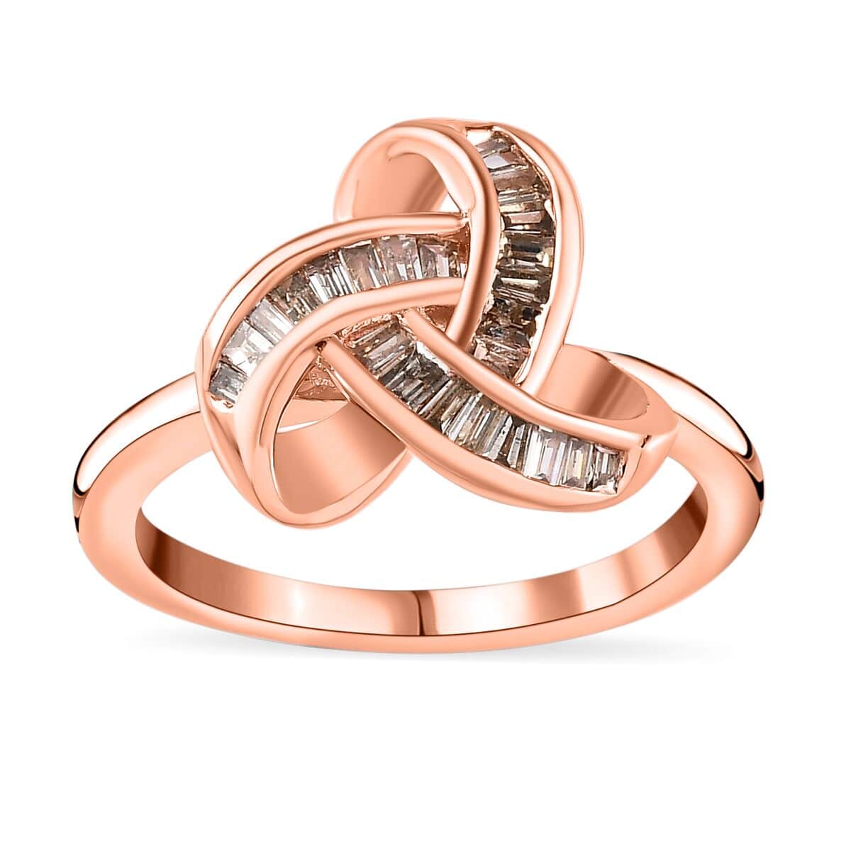 Natural Champagne Diamond 0.25 ctw Knot Ring in Vermeil Rose Gold Over Sterling Silver (Size 10.0) image number 0