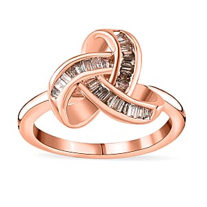 D'Joy Natural Champagne Diamond 0.25 ctw Knot Ring in Vermeil Rose Gold Over Sterling Silver (Size 10.0)