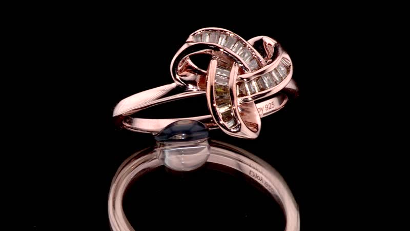 Natural Champagne Diamond Knot Ring in Vermeil RG Over Sterling Silver (Size 11.0) 0.25 ctw
