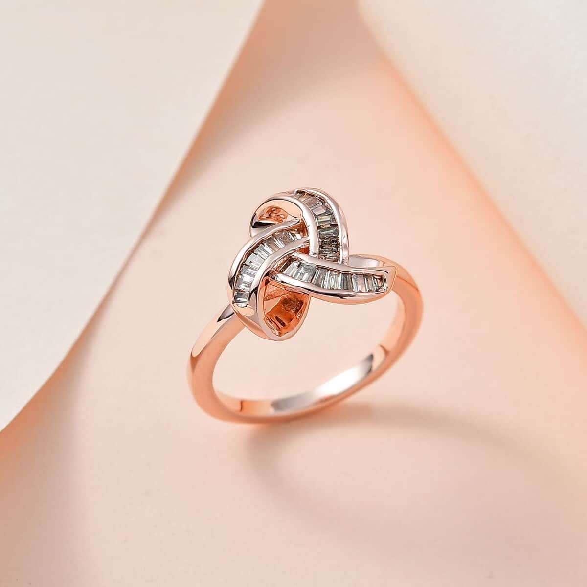 Natural Champagne Diamond 0.25 ctw Knot Ring in Vermeil Rose Gold Over Sterling Silver (Size 10.0) image number 1