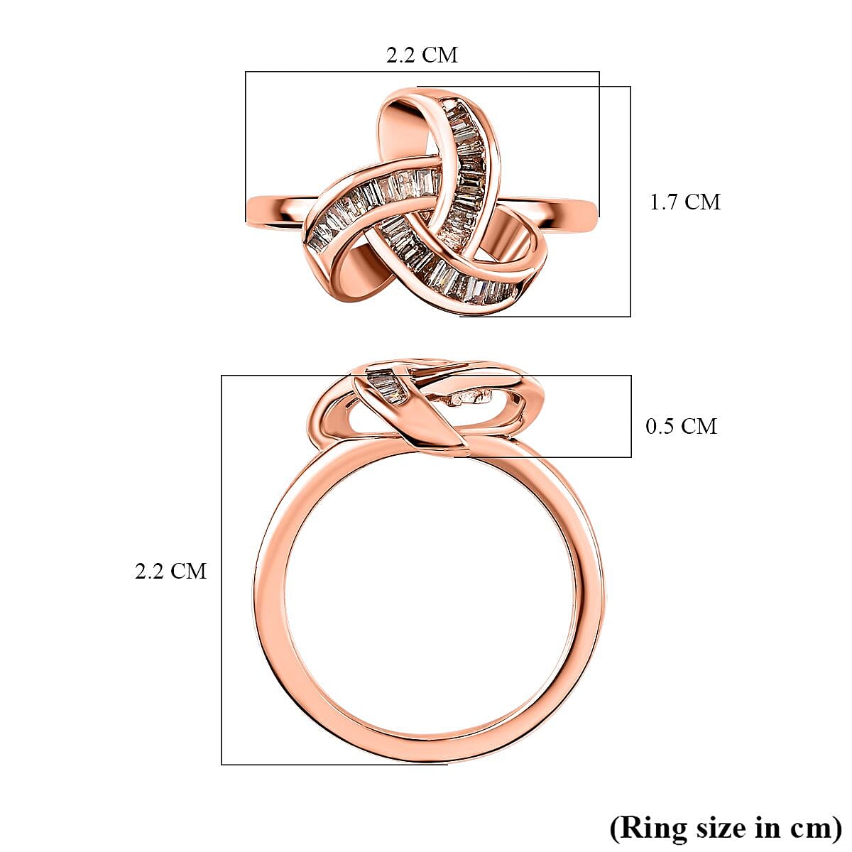 D'Joy Natural Champagne Diamond 0.25 ctw Knot Ring in Vermeil Rose Gold Over Sterling Silver (Size 10.0)