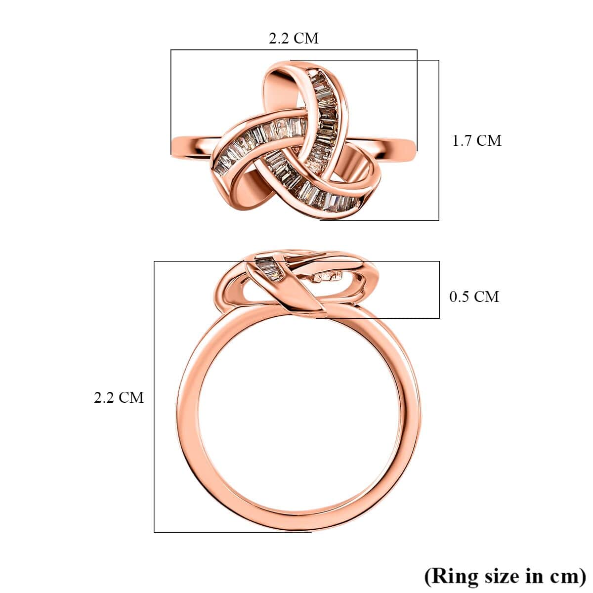 Natural Champagne Diamond 0.25 ctw Knot Ring in Vermeil Rose Gold Over Sterling Silver (Size 10.0) image number 5